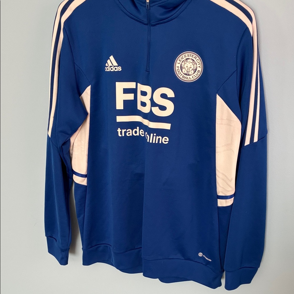 Adidas Leicester City FC 2022-23 1/4 Zip Hooded Training Top Blue - Men's XL